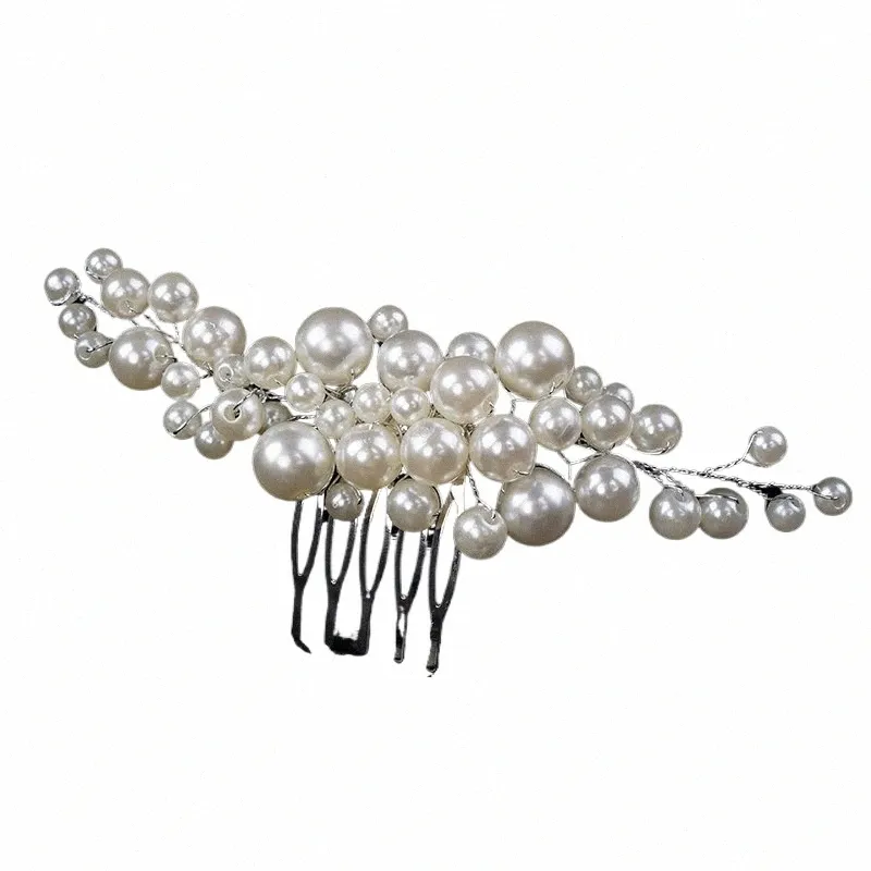 Fi Pearl Sier Bridal Hair Comb Women Hoofdr Handmade bruiloft Apposies Sieraden feest Prom kopstuk Tiara voor meisjes Z3va#