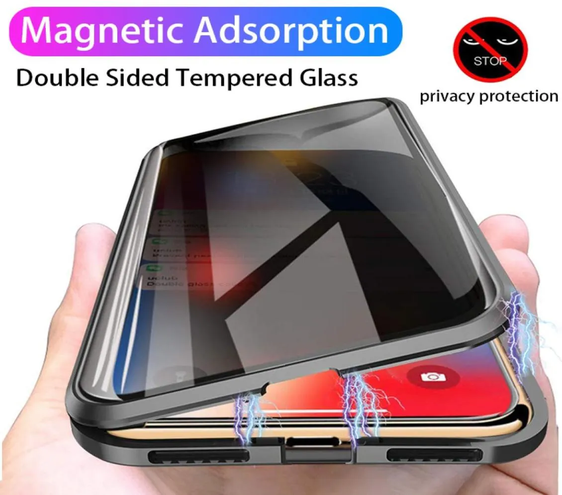 Case de vidro de privacidade magnética para Samsung Galaxy S8 S9 S10 Plus S20 Ultra Antanispy 360 Protetive Magnet Case para iPhone 12 Promax7480204