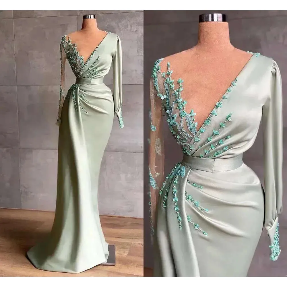 Elegante Abendkleider bescheidene lange Ärmel reine Nackenanwendungen Perlen bodenlange formelle Anlässe trägt Vestidos de BC9866