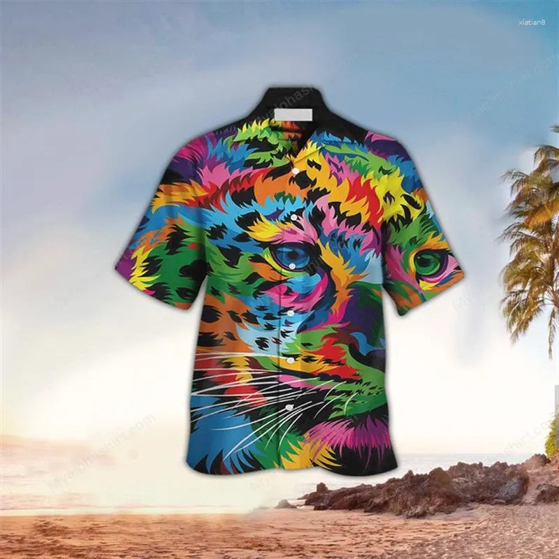 Mäns casual skjortor cheetah 3d tryck Hawaiian skjorta perfekta presentidéer för älskande mode kort ärm lapel knapp bekväm