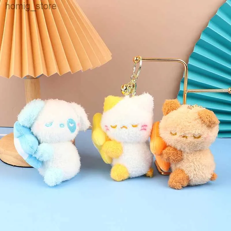 Plush Keychains Nieuwe Creative Sweet Sleeping Animal Dony Keychain Cartoon Pillow Small Pendant Schoolbag Accessoires Paar klein geschenk Y240415