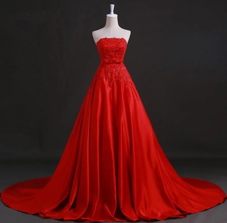 Совершенно новые свадебные платья с аппликациями элегантное формальное платье принцессы великолепное без бретелек -беловорсинки Aline Bridal Hown1025921