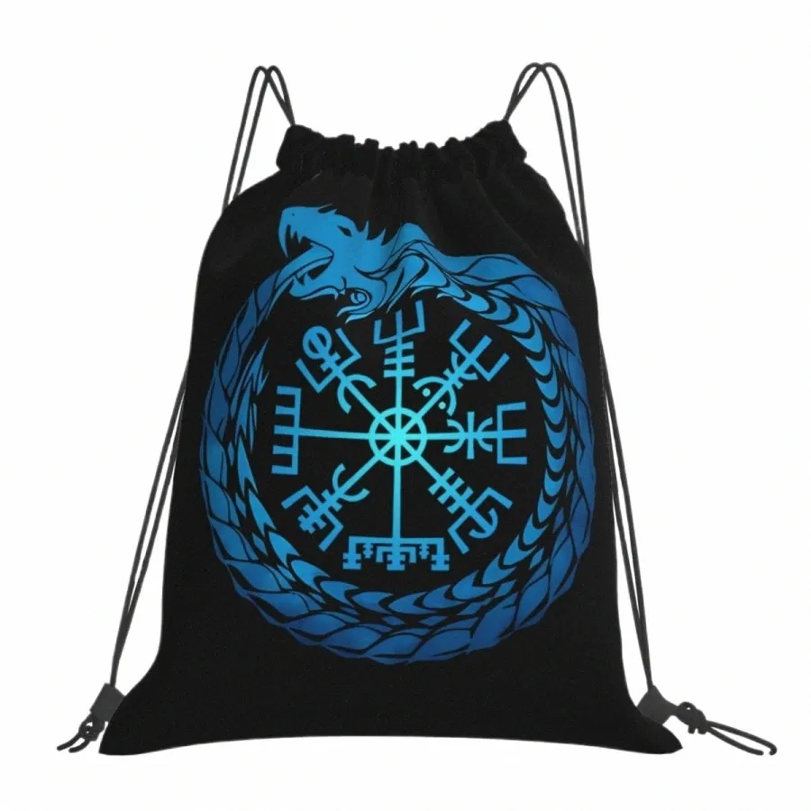 Vegvisir Jormungandr World Serpent V-Viking Age Cool DrawString Påsar Vandring Pouch 3D Print ryggsäck Boy Girls School Shoe Bag L6A0#