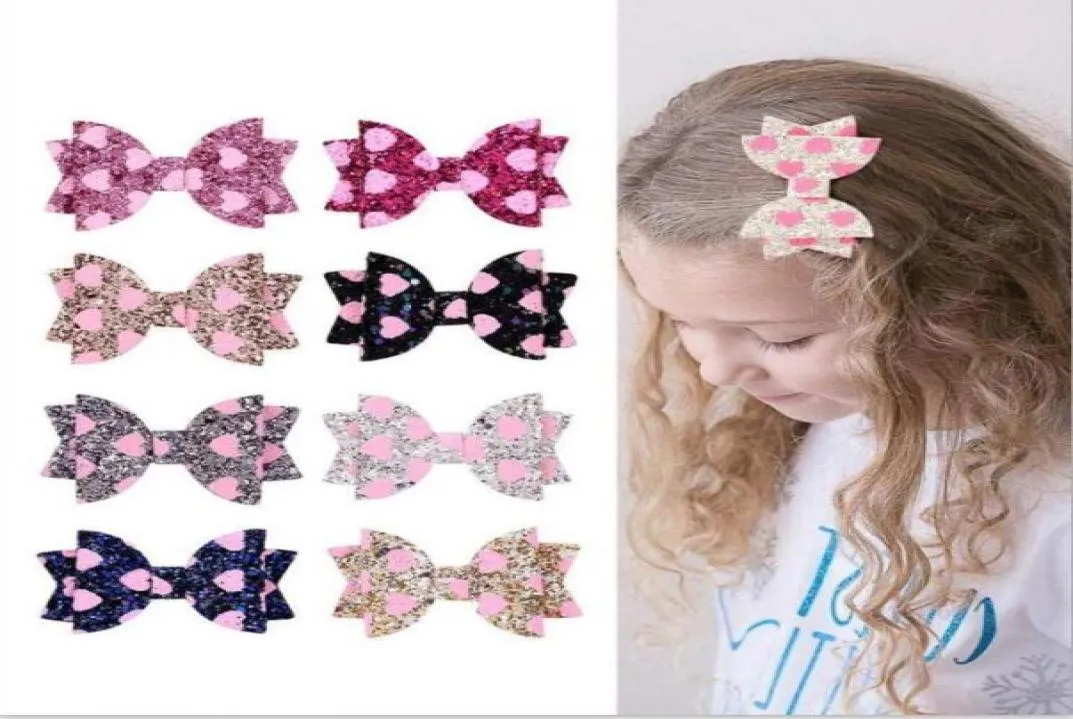 Paillettes Girls Coiffes Coiffes Hoignes du coeur Design Glitter Bows 3 pouces Barrettes à coiffure Baby Girl Fashion Hair Accessories Party F3231606