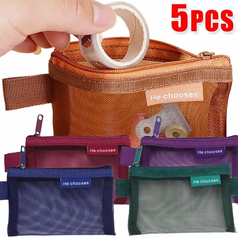 Sacos de armazenamento 5/1pcs mini malha de malha multicolortol zipper portátil portátil bolsa coin cosmetics jóias organizador de viagens para casa