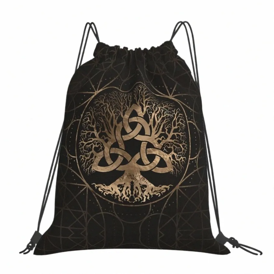 arbre de vie yggdrasil avec triquetra v-viking Âge cool sac à crampons de randonnée portable roulant sac à dos de gymnase de gymnase Q8KK #