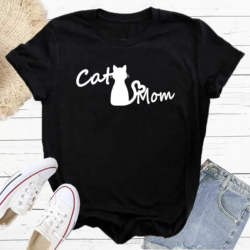 Mothers Day Shirts TShirts Print Cats Love Mom Womens Hio hop Fashion Y2K Crwneck Short Sleeve Tees Female Casual Tshirt S207 240416