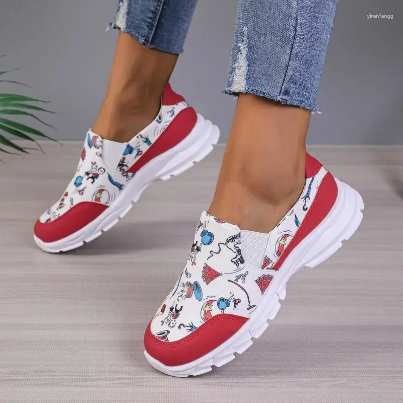 Casual skor stickade julsneakers för kvinnor 2024 Autumn Breattable Tjock Bottom Sportshoes Woman Platform Slip On Walking