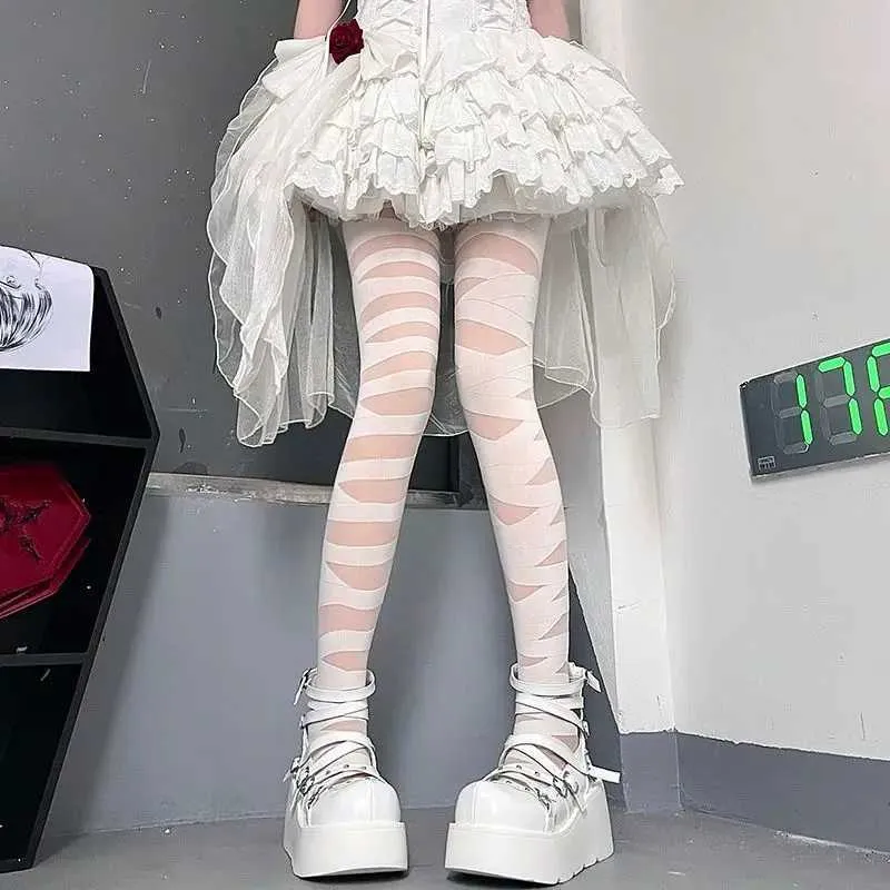 Sexy sokken gotisch lolita bandage ontwerp zacht fluweel panty's vrouwen sexy cross riem bottom kousen punk emo jk cosplay schattige meiden hosiery 240416