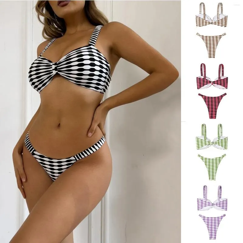 Menas de banho feminina Biquini alta biquíni listrada praia elástica e traje de banho durável Bikinis sexy simples