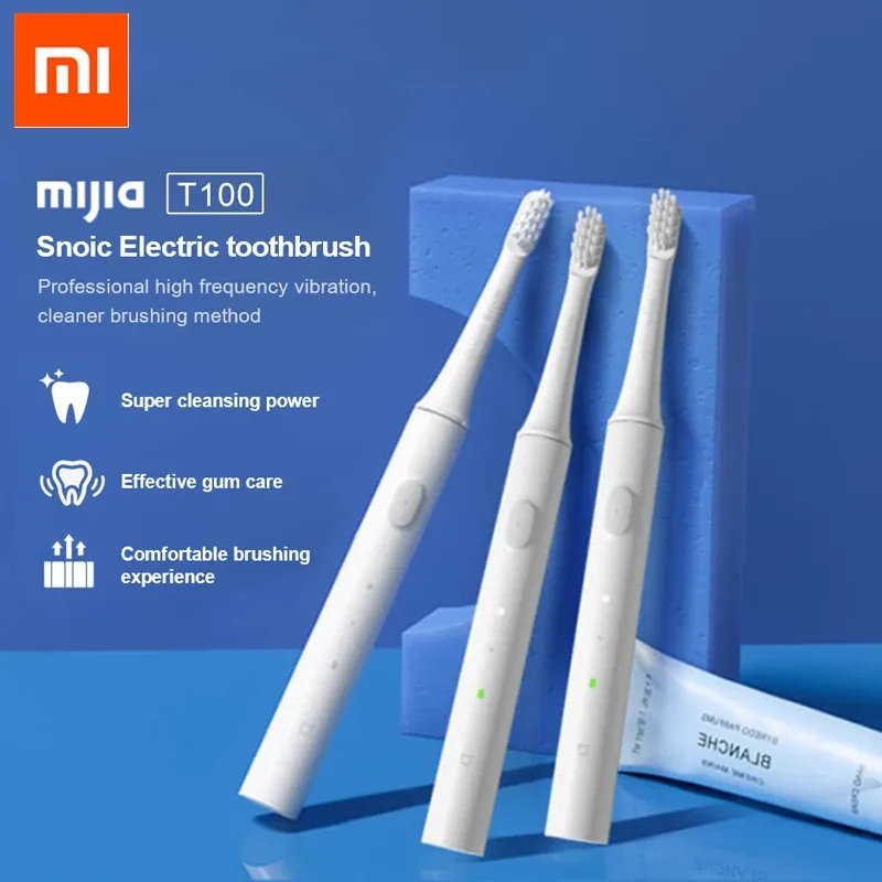 Produtos originais Xiaomi mijia t100 escova de dentes elétrica impermeabilizada água USB escova de dente elétrica ultrassônica de dentes recarregável