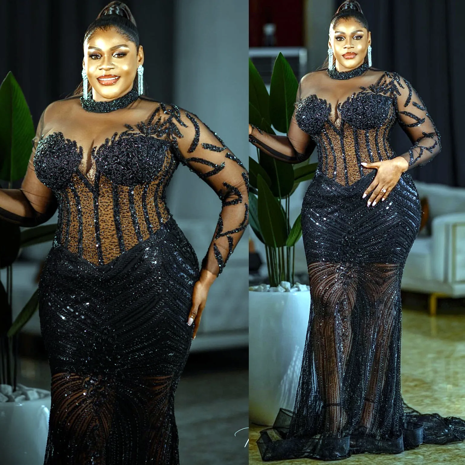 Black Sequins Mermaid Prom Dress,Glitter Black Evening Dress Y1649