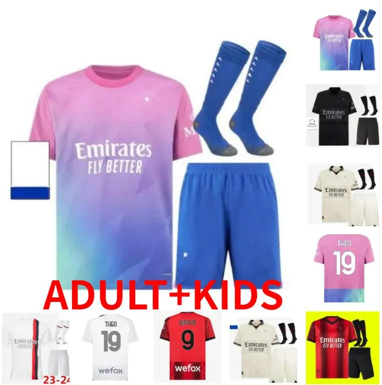 Koche Pulisic Rafa Leao Soccer Jerseys 2023 2024 Milans Reijnders Loftus-Cheek Maignan Ibrahimovic Football Shirts Theo Adult Men Kid Kit Set Set 23 24 Fourth Uniforms