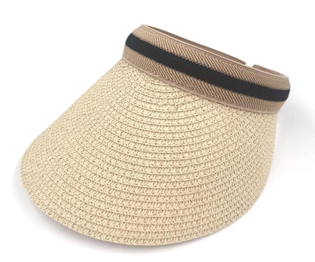 Fashion Summer Women Straw Empty Top Visor Beach Sun Hat UV Protection Wide Brim Outdoor Gift Simple Cap Adjustable4638363