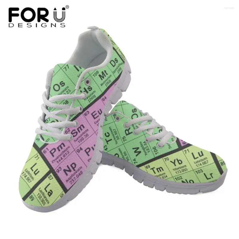 Casual Shoes FORUDESIGNS Periodic Table Patern Women's Leisure Sneakers Mesh Flats Lace Up Femlae Fashion Lightweight Footwear Mujer