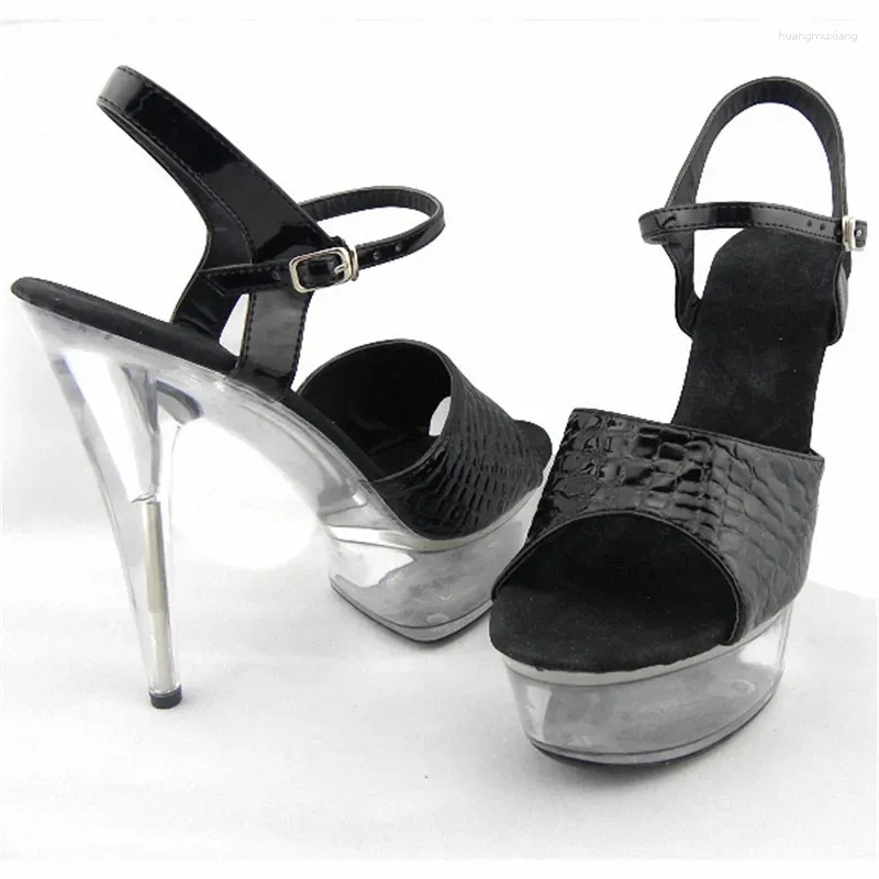 Chaussures de danse 6 pouces Black Sexe Sandals en cristal sexy mode 15 cm Princesse à talons hauts talons de club pour femmes
