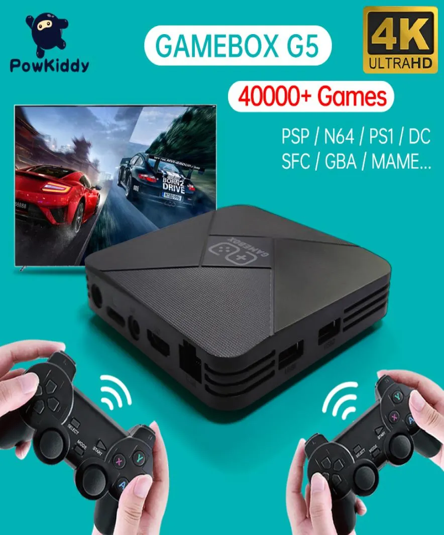 Powkiddy Game Box G5 S905L Super Console X 내장 Wi -Fi 4K HD TV 클래식 레트로 128GB 40000 비디오 게임 PS1 N64 DC PSP2634091 용 비디오 게임 플레이어