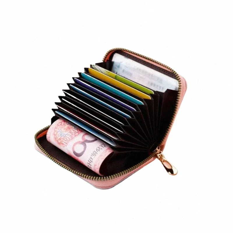 PU Deri Erkek Kadın Kart Tutucu Küçük Fermuarı Cüzdan Katı Para Çantası Accorti Tasarım RFID ID Bussin Kredi Kartı Çantaları B0YI#