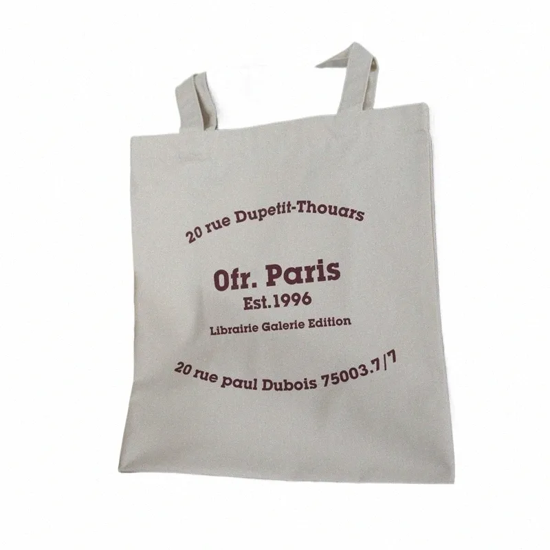 Femmes Canvas Shop Sac Paris Lettres Print Sac Sac Eco Cott Linen Shopper Sacs Tissu Tissu Tabag Tote pour filles Z0AM #