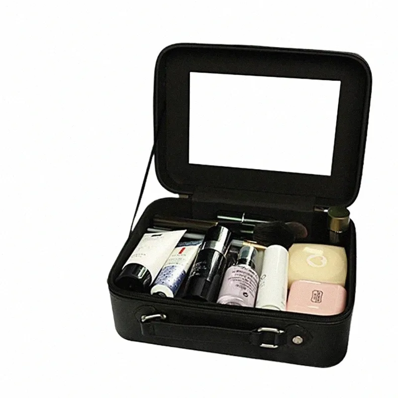 Cosmetics Storage Box FI Tragbare Reise -Make -up -Tasche Einfache Make -up -Hülle mit Spiegel für Frauen H7VM#