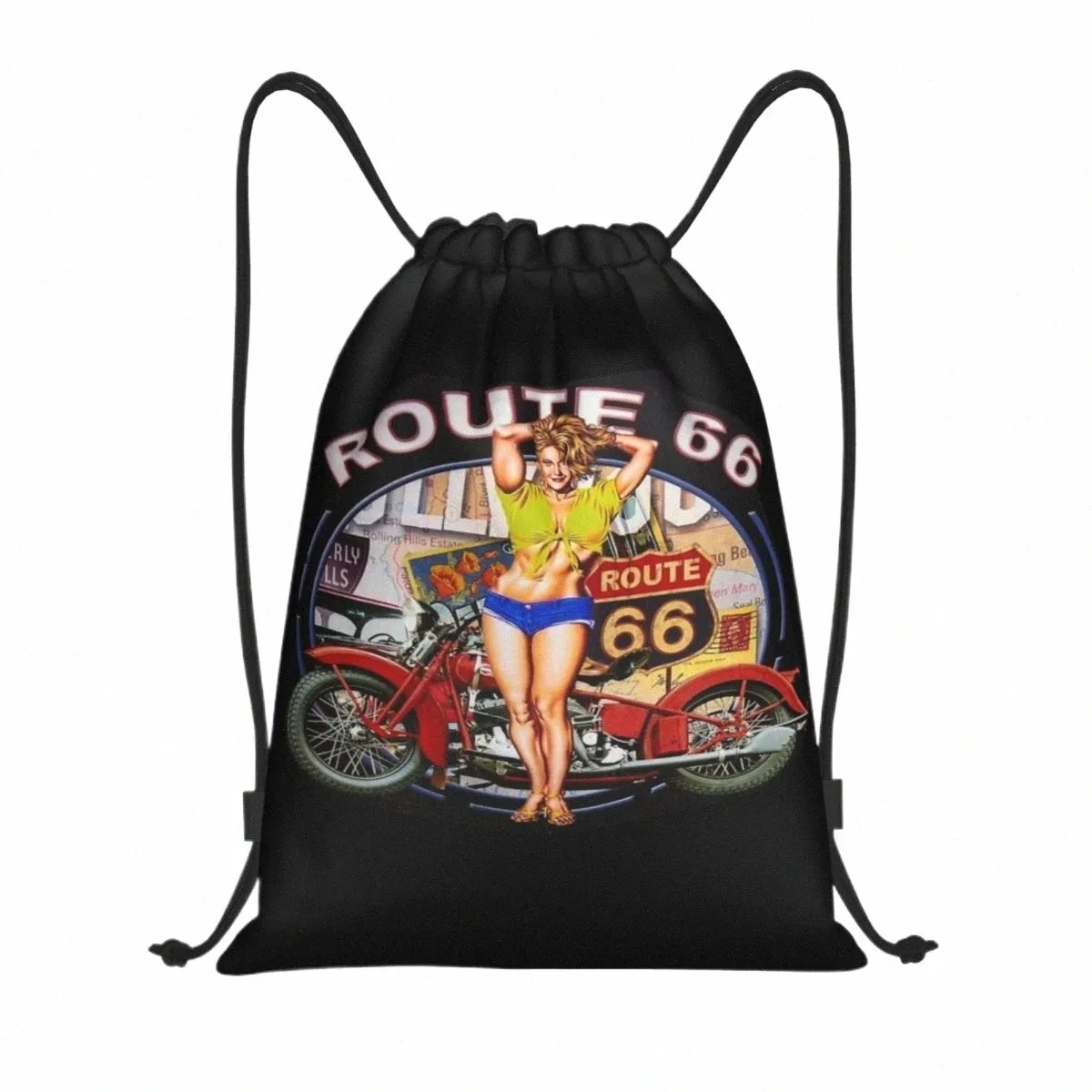 Americana Route 66 Borsa da ginnastica sportiva per lo zaino per uomini America America Highway Training Sackpack K5ug#