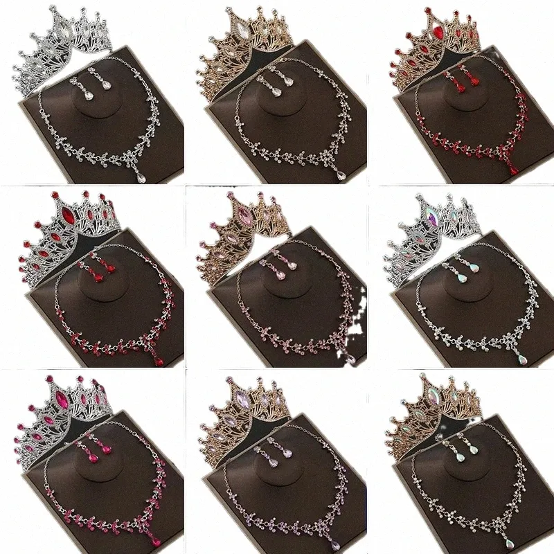 1pc Bride Rhileste Crown Alloy Rhileste Bands Hairs Banel Birthday Crown Collier Collier Boucles d'oreilles Trois pièces ACTIONS Z36C #