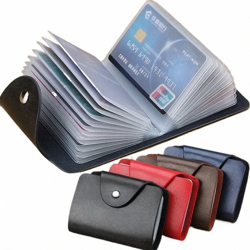 busin Card Holder Anti-theft ID Credit Card Holder Fi Women's 24 Cards Slim PU Leather Pocket Case Coin Purse Wallet 44dO#