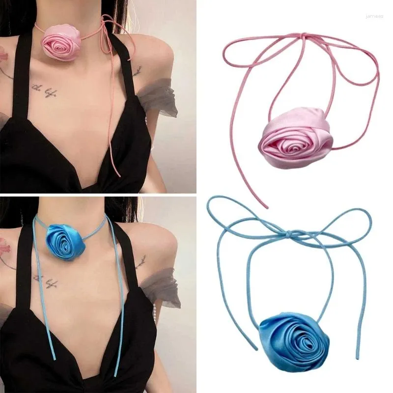 Pendant Necklaces Rose Flower Tie Cravat Fabric Chokers Wedding Jewelry Gift For Women Bride Party 3XUA