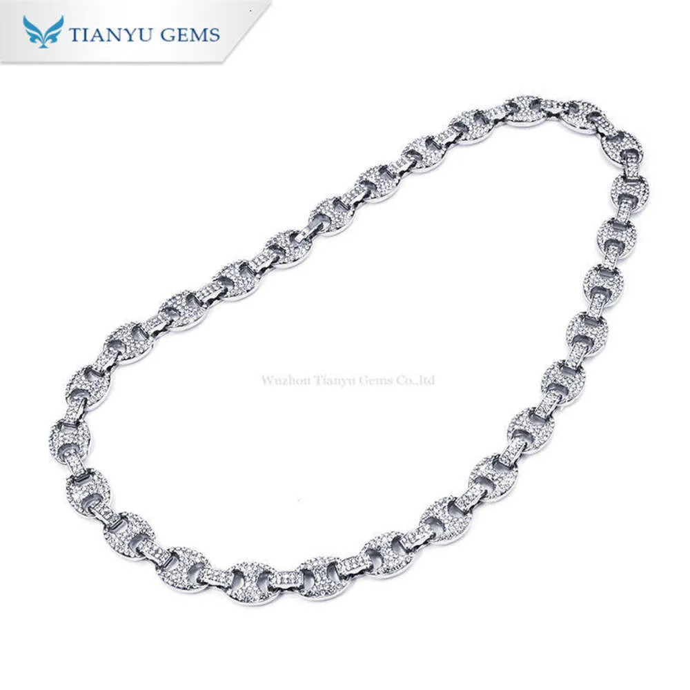 Tianyu Gems Ice Out Jewelry Hip Hop Chain Necklace D Color Moissanite Diamonds Pure White Goldキューバリンク