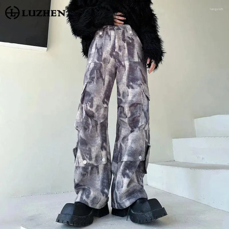 Herrbyxor Luzhen Camouflage Mönster Splicing Design Trendig Rak Original Personlighet Stylish High Street Byxor LZ2083