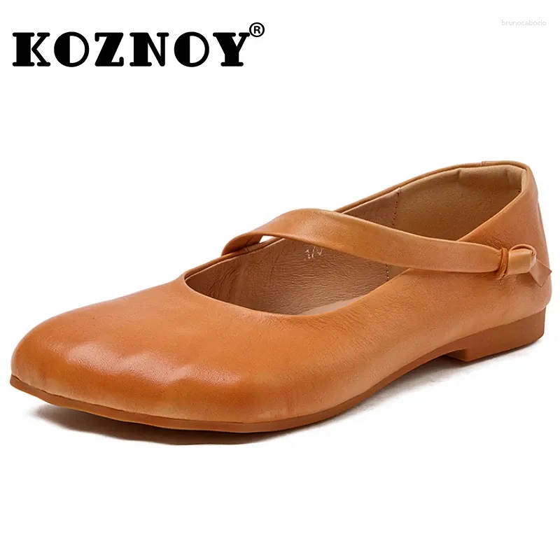 Lässige Schuhe Koznoy 1,5 cm 2024 Kuh echte Lederschnalle Ladies Moccasins Sommer bequeme Frauen weiche Gummi -Soled Flates Freizeit flach