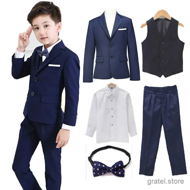 Suits Brand Kids Wedding Party Suits Flowers Boys Formal Suit Gentleman Blazer ceremony Costume 5PCS Garcon School wears L4