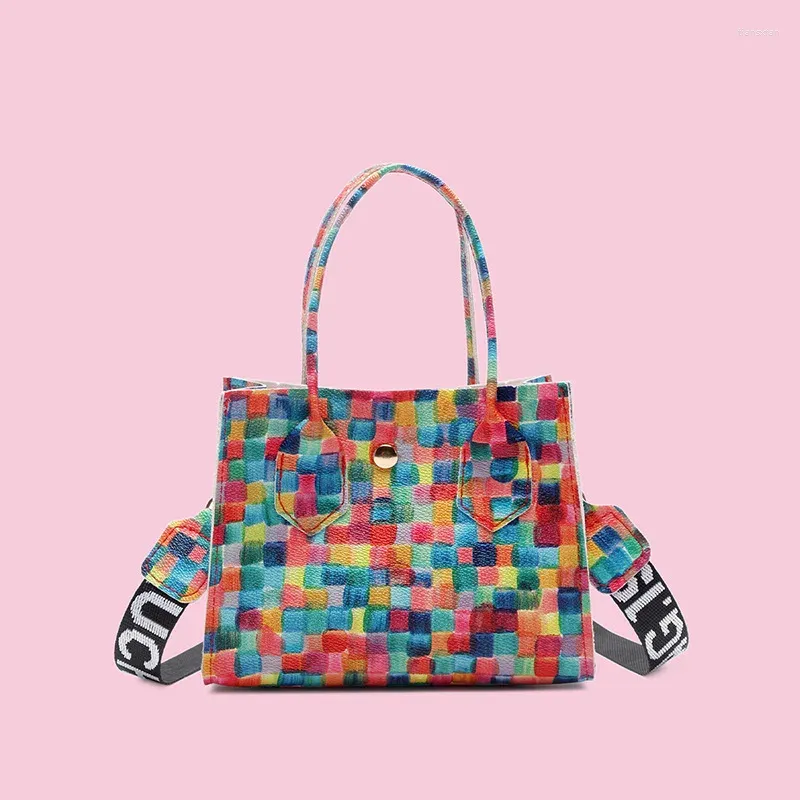 Shoulder Bags Advanced Color Contrast Lady's Bag Women's 2024 Foreign Style Fashion Versatile Lattice Tote Hand Bill Of Lading Should