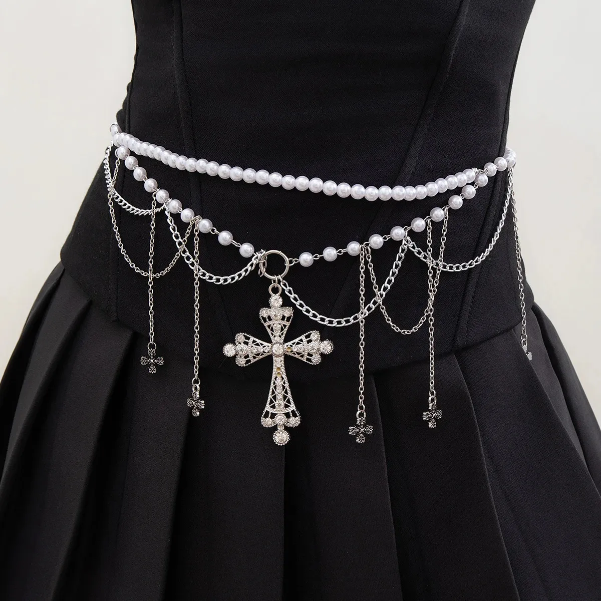 Purui Gothic Imitation Pearl Beaded Belly Waistチェーン