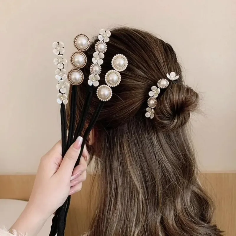 Elegante Mode Blume Perle Haarnadelbrötchen Twist Stirnband Lazy Hair Accessoires Frauen Frisur Haarstock Bankett