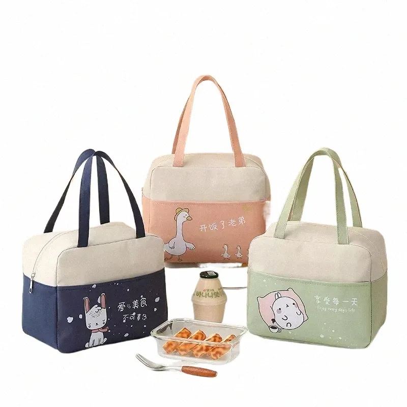 Vagn Lunch Box väska japansk handväska stor kapacitet termisk bärbar isolerad tote picknick lunchväska för kvinnor barn lchera p8vb#