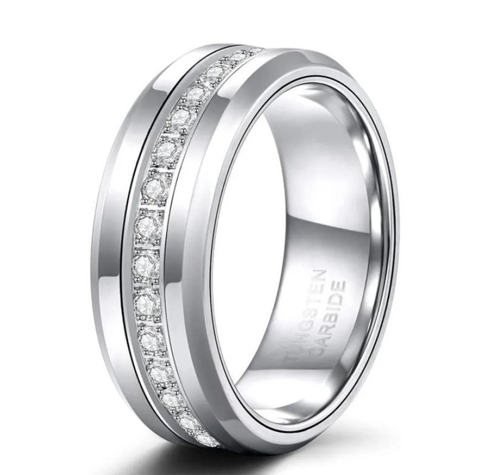 Anneaux de mariage Bandes de tungstène pour hommes de 8 mm avec un anneau d'éternité à la mode en zircone cubique unisex incrusté de la taille du polonais 7134521335