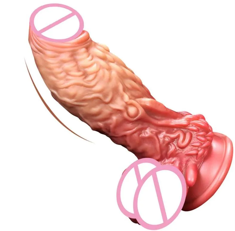 Massage enorm dildo med kraftfulla sucker vuxna produkter Big Dick Liquid Silicone Penis Kvinnlig Masturbator Erotiska sexleksaker för Coupl9371493