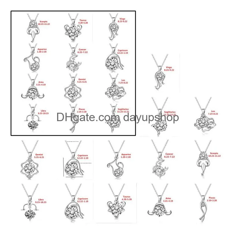 Hänghalsband 12 konstellation stjärntecken halsband horoskop zirkon rostfritt stål smycken galax libra astrologi gåva med reta oteui