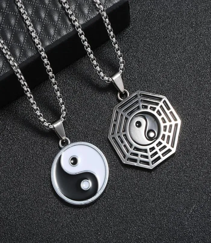 Nytt rostfritt stål yin ying yang hänge halsband svart vitt halsband män pu läder halsband smycken vintage8127059