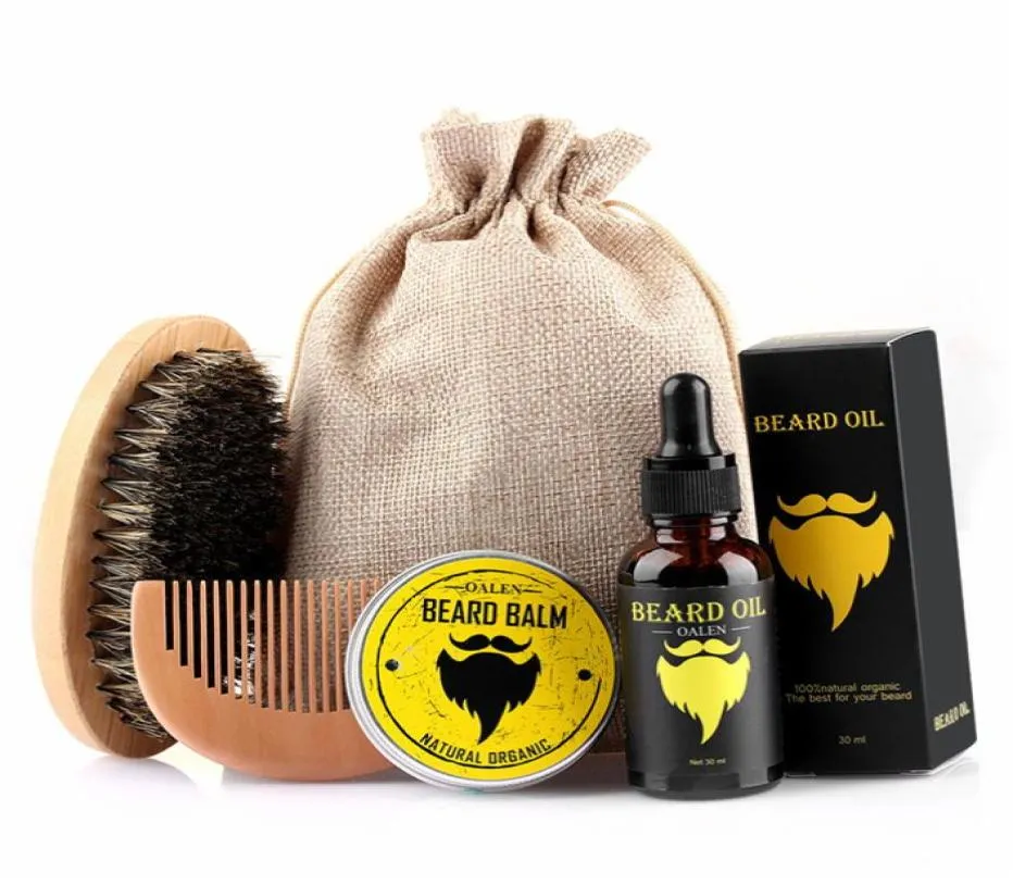 Men Mustasch Cream Beard Oil Kit 5PCSSet med mustaschkam Brush Storage Bag Styling Beard Set3634285