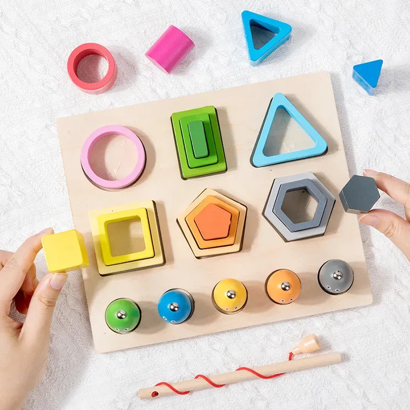 Drewniany kolor kształtu Klasyfikacja poznawcza pasująca puzzle dziecięce wędkarstwo magnetyczne Montessori edukacyjne zabawki edukacyjne 240407