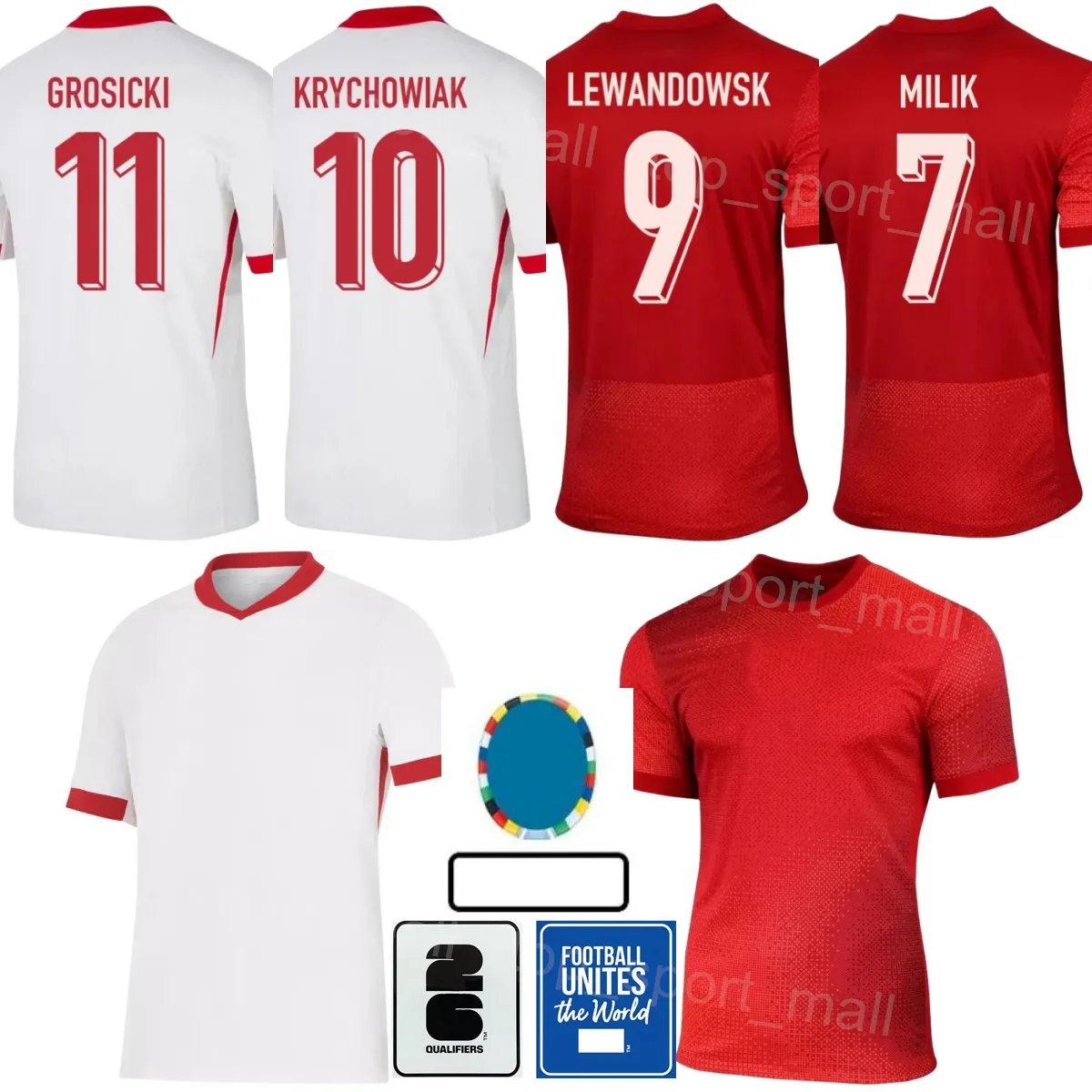 2024 Copa da Euro Homens Crianças Jersey de futebol da Polônia 9 Lewandowski 23 Piatek 1 Szczesny 11 Grosicki 5 Bednarek 10 Zielinski 18 Bereszynski Kits de camisa de futebol sele