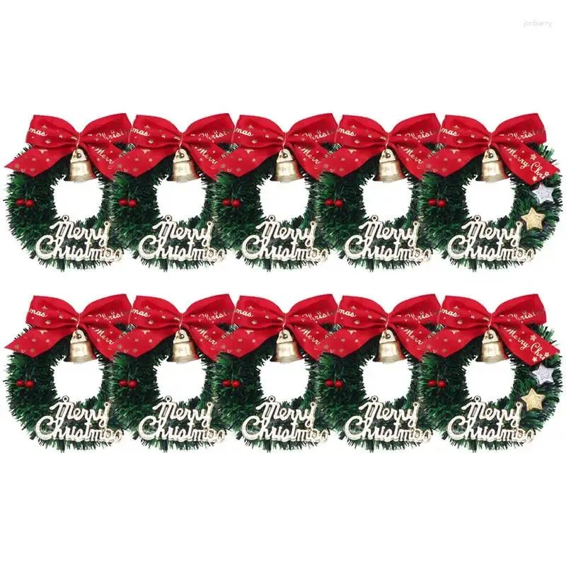 Dekorativa blommor 10st Xmas Diy Bow Wreath Christmas Tree Pendants Hanging Wall Door Garland Small 6.5x6.5cm Home Tinsel