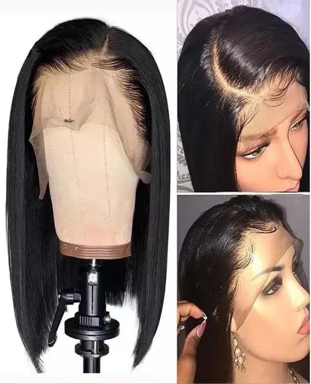 13x6 transparente hd renda frontal peruca bob renda peruca frontal cabelos humanos pré -puxado remy perucas de cabelo reto da malaio para mulheres negras3799611