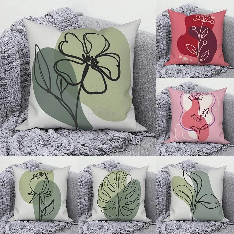 Pillow Nordic Medieval Farmhouse Flower Leaf Cover Line Drawing Floral Pillowcase Decoration