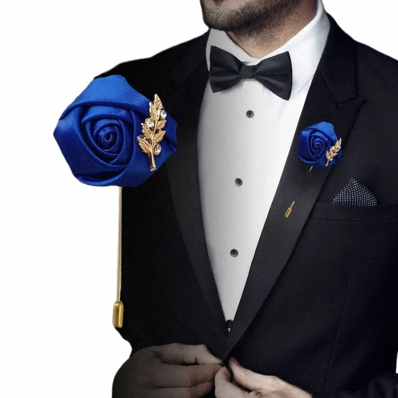 Groom Boutniere Brows Pins Mariage Corsage Corsage Butthole Silk Roses Gol