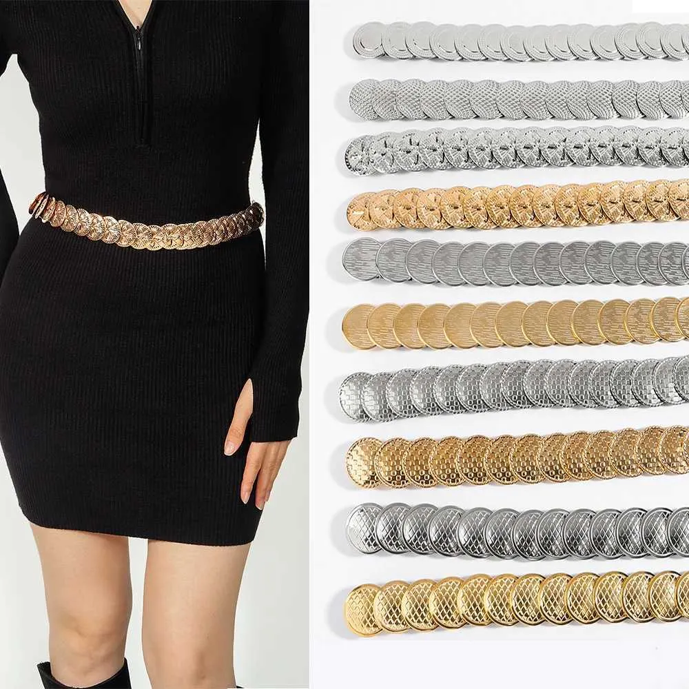 Midjekedjor Bälten Metall järn Fashion Belt Ladies Elastic Fish Scale Retro Round Elastic midjetätning med kjoldräktbälte 100 Tower DecorationL240416