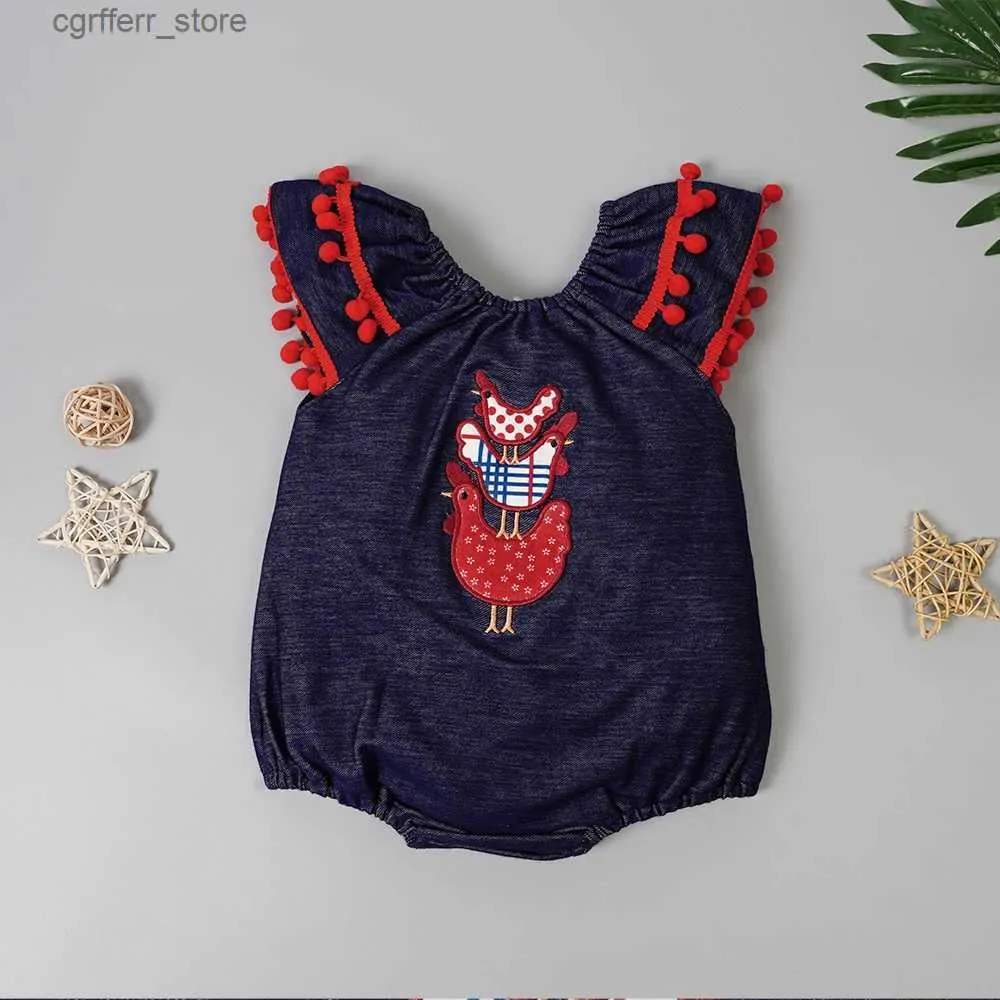 Rompers New Style Babi Girls Clothes Romper Chickes Embroidery Bodysuit Infant Outfits One Piece Long Sleeve Jumpsuit For 0-3T Baby Girl L410