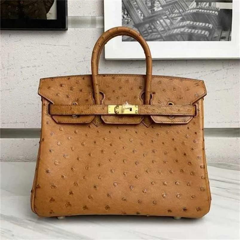 Totes Handväska Designer Bag South Skin Women's Ostrich Bag Gold Brown QQ